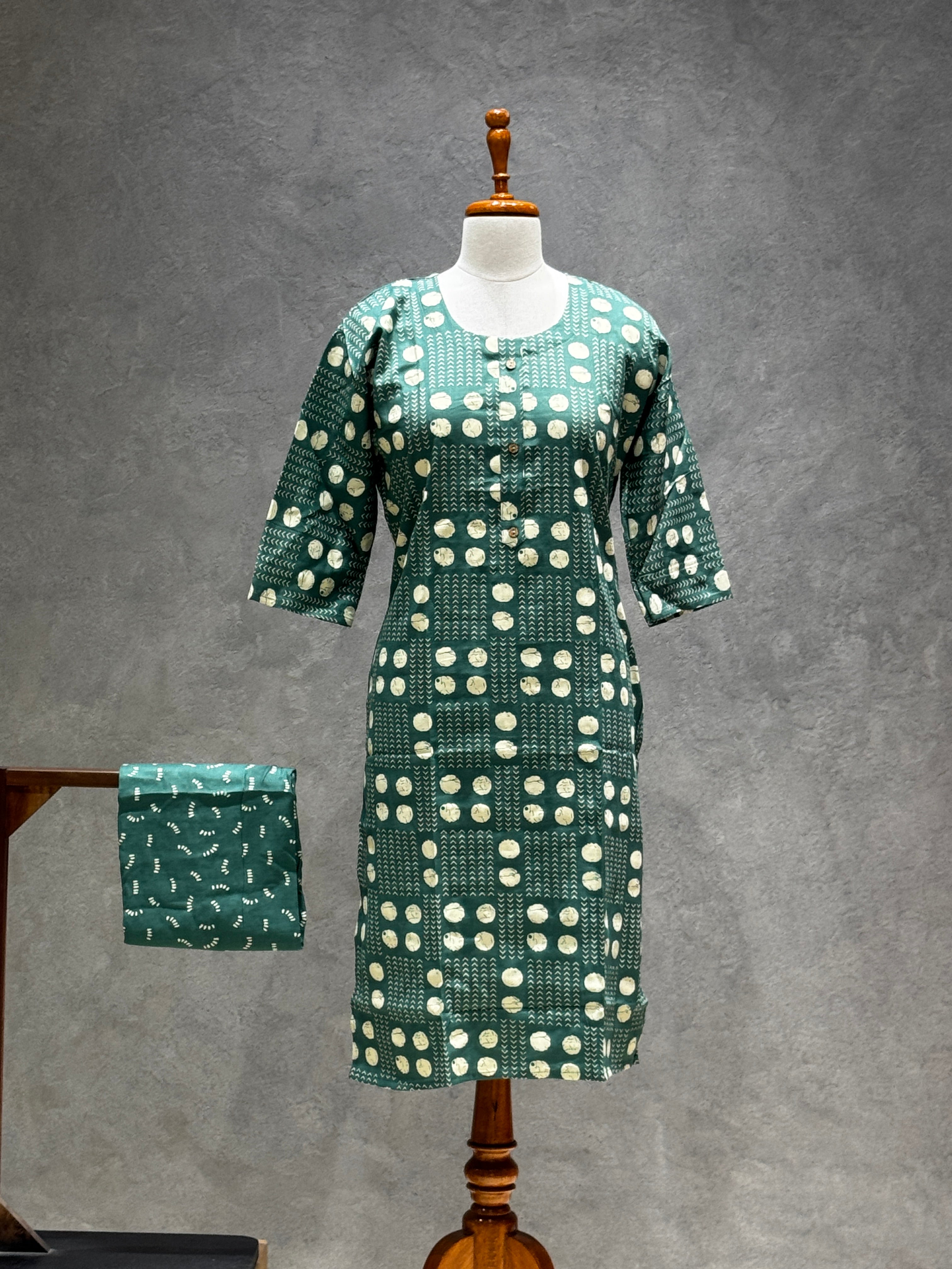 DEEP GREEN DOT PRINT CASUAL WEAR