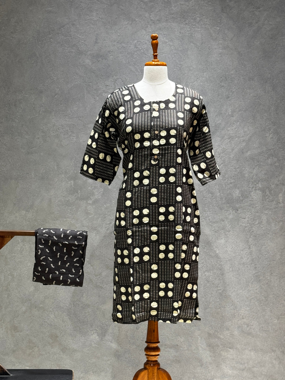 CHARCOAL GREY DOT PRINT CASUAL WEAR