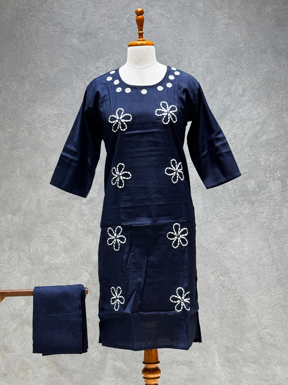 MIDNIGHT BLUE VATICAN SILK EMBROIDERED TWO-PIECE KURTI SET