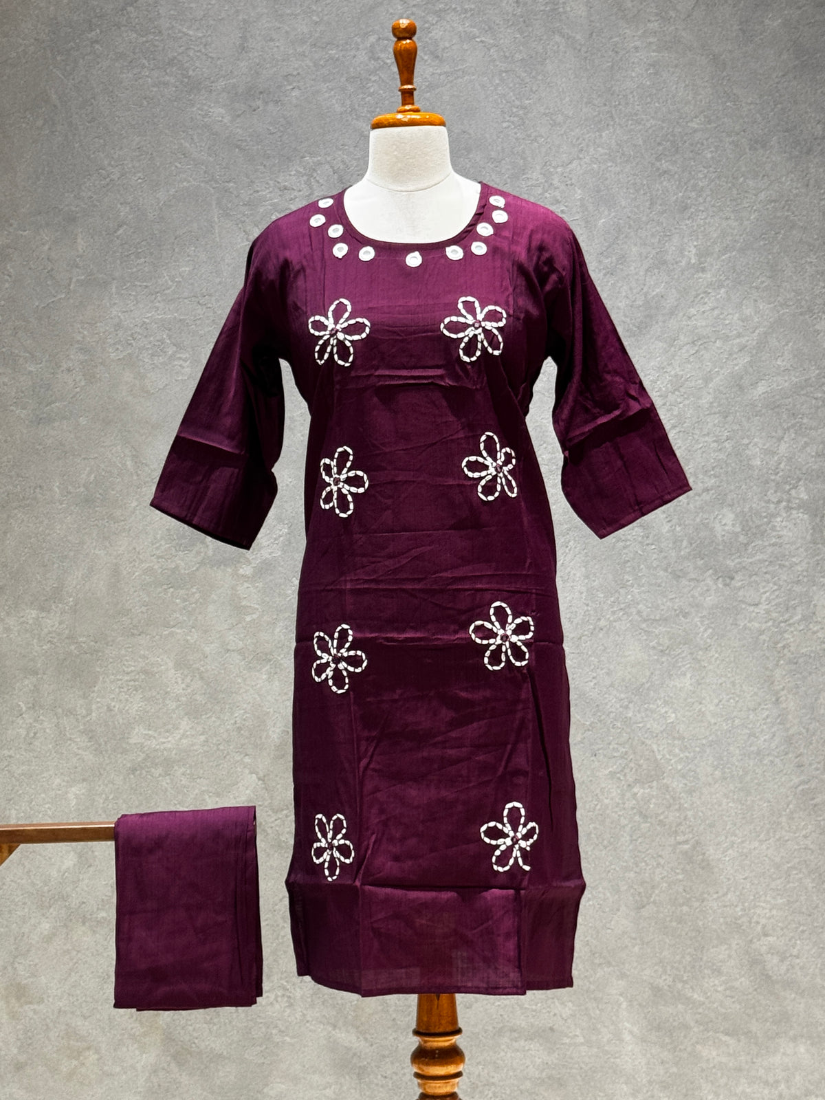 PLUM VATICAN SILK EMBROIDERED TWO-PIECE KURTI SET