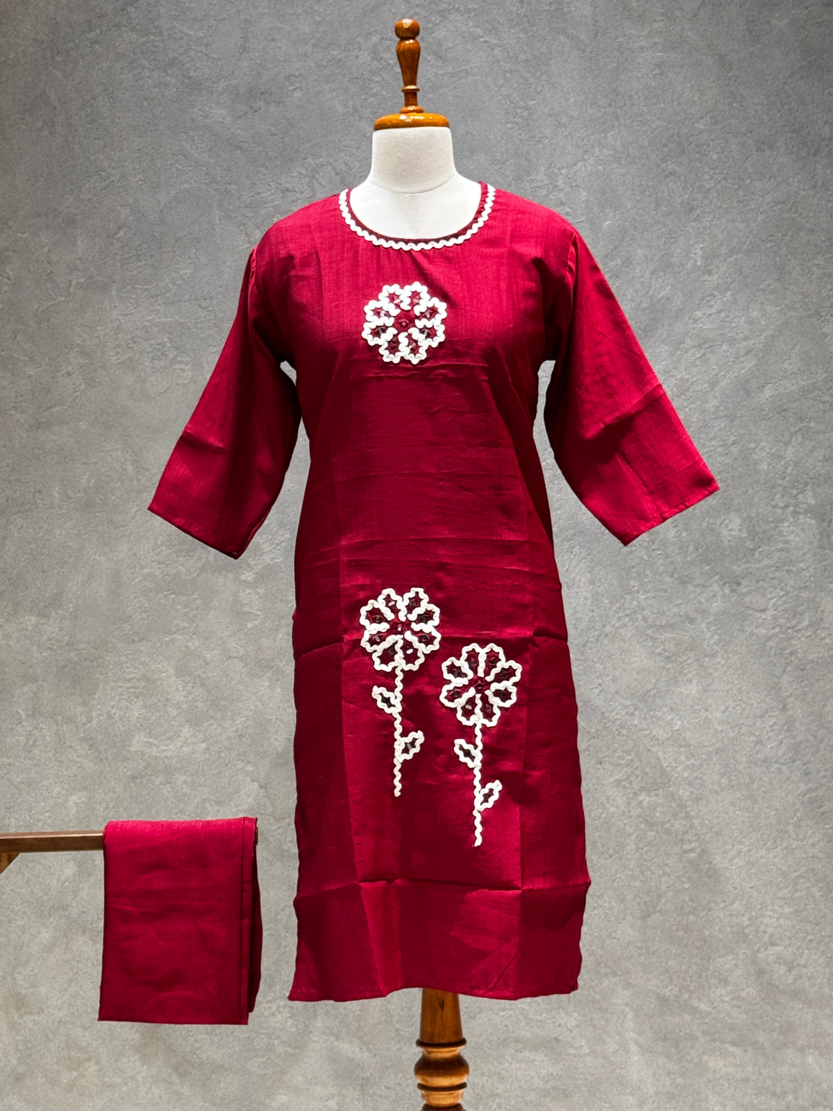 RUBY RED VATICAN SILK EMBROIDERED TWO-PIECE KURTI SET