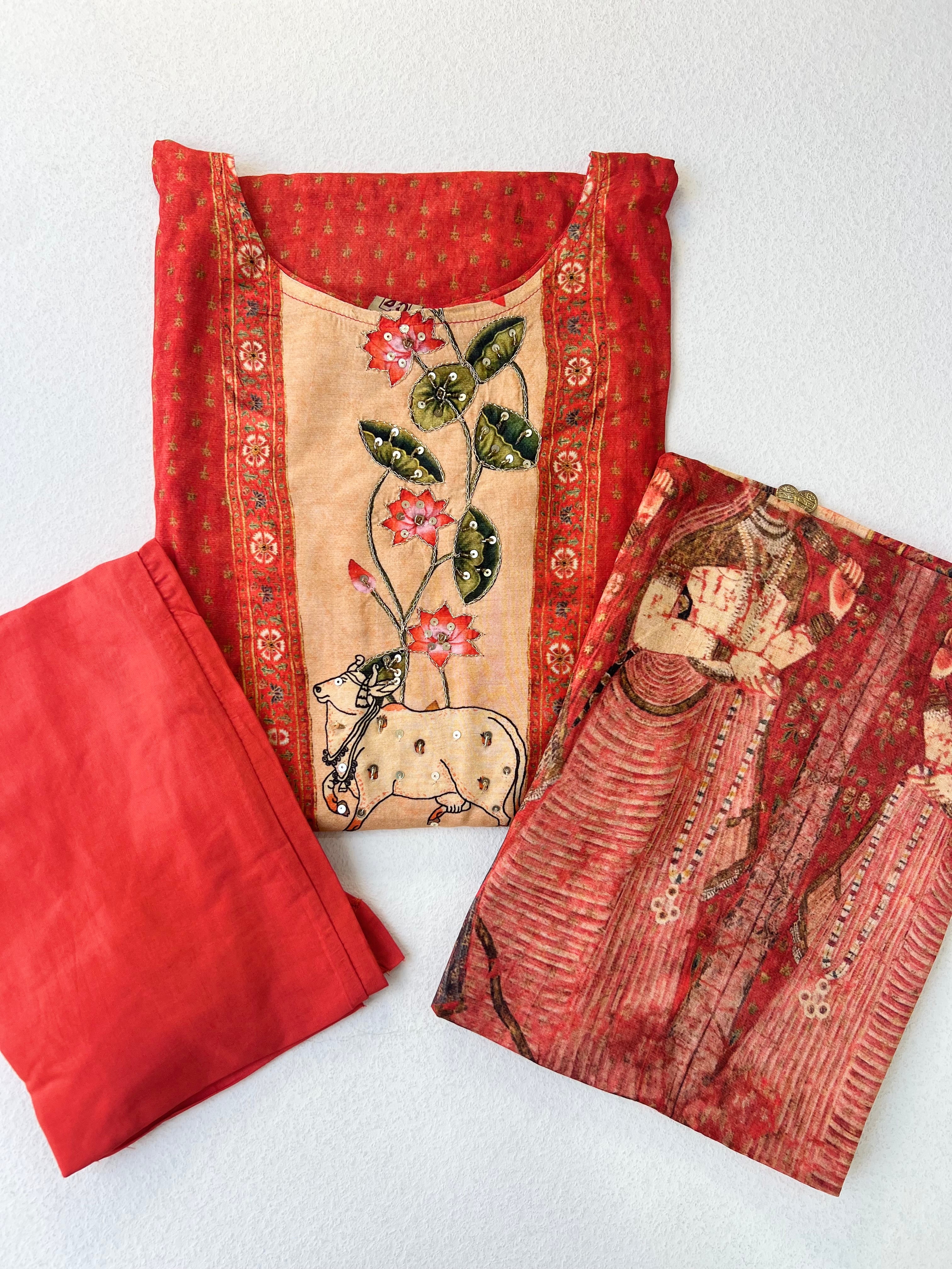 MUSLIN SUITS - ORANGE PICHWAI