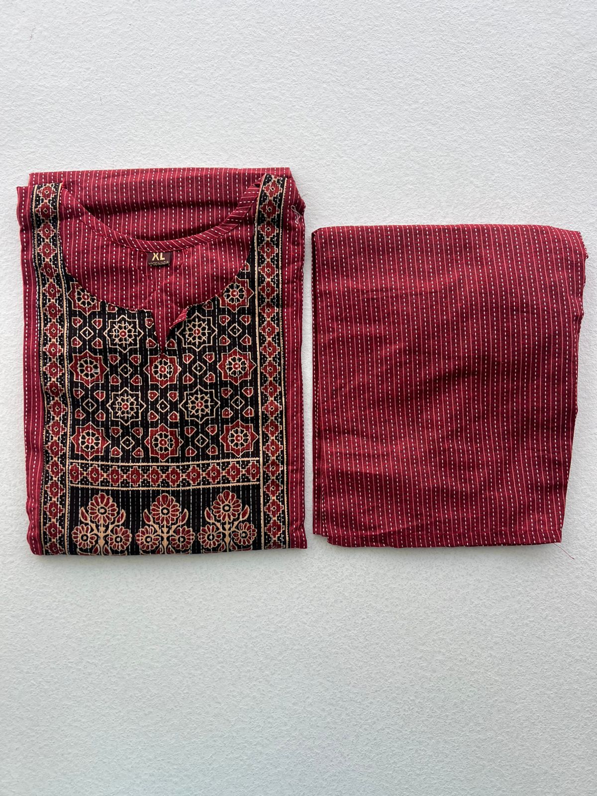 KANTHA KURTHI SET (RED FLORAL)