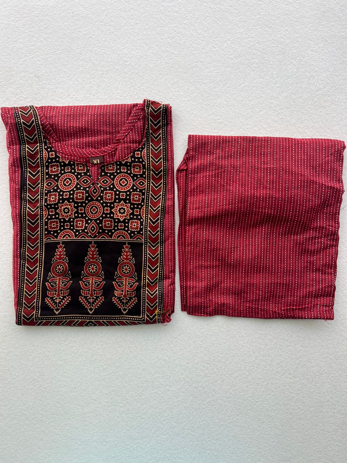 KANTHA KURTHI SET (RED KANTHA)