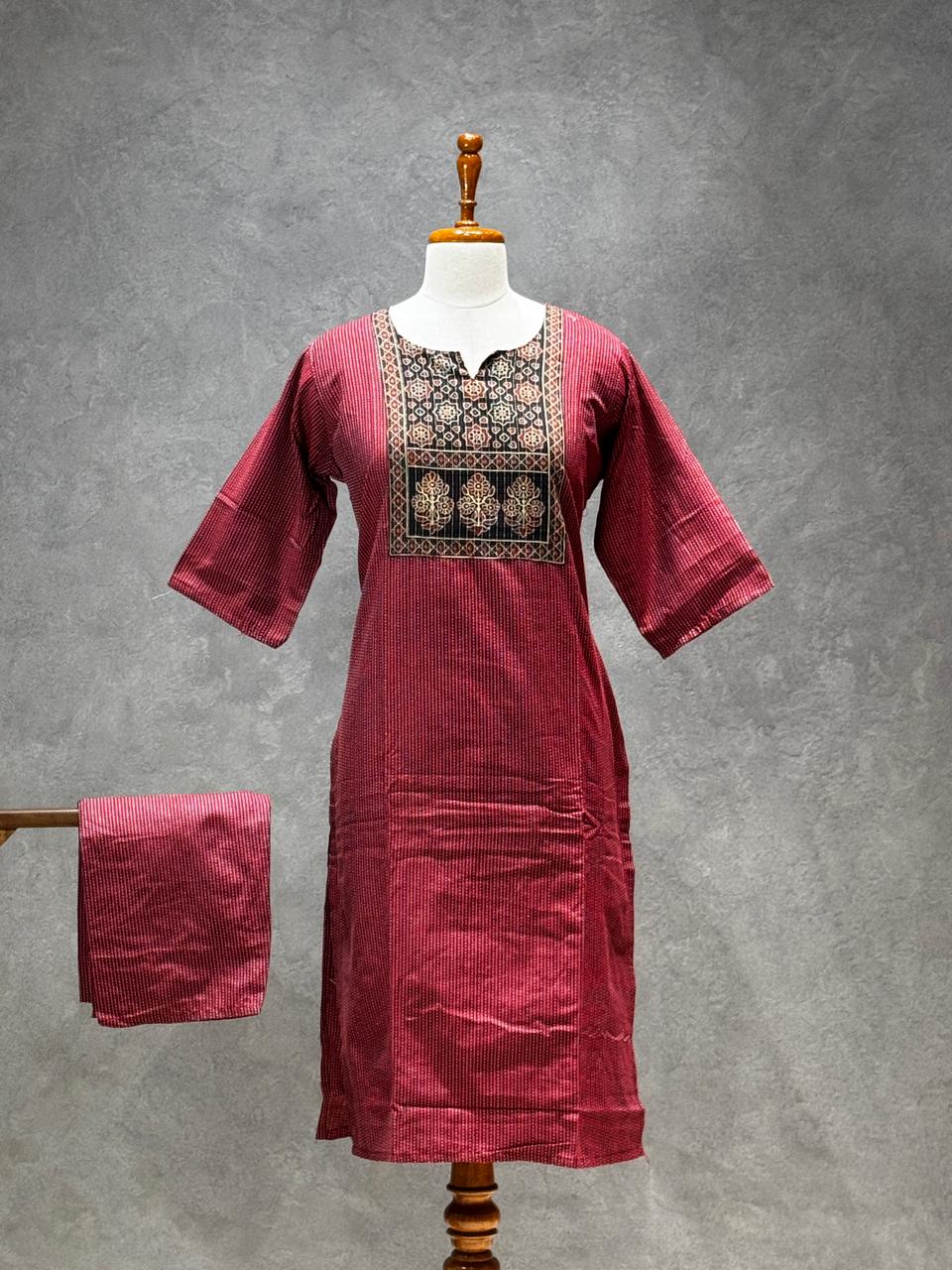 KANTHA KURTHI SET (RED FLORAL)