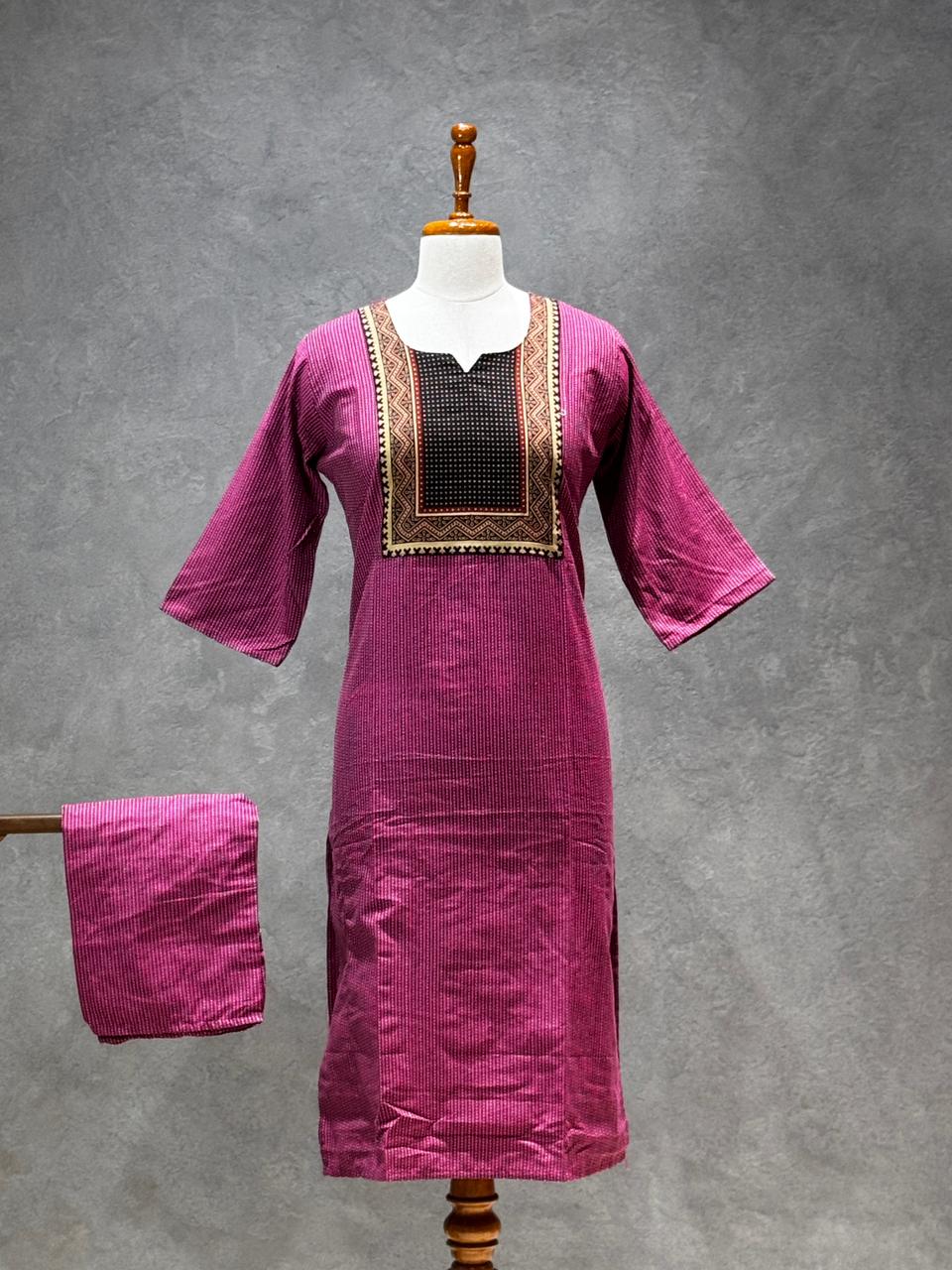 KANTHA KURTHI SET (PINK DOTS)