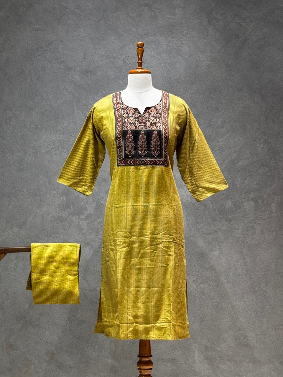 KANTHA KURTHI SET (MUSTARD KANTHA)
