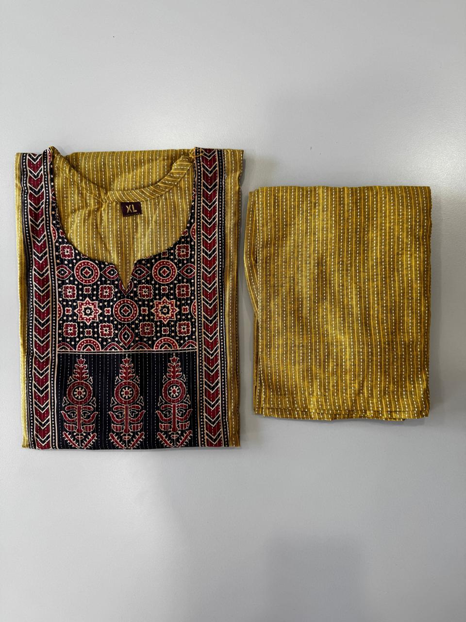 KANTHA KURTHI SET (MUSTARD KANTHA)