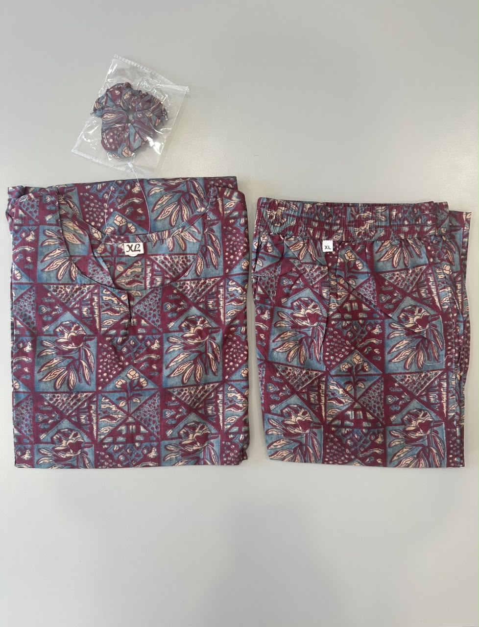 MAROON & BLUE FLORAL PRINT COTTON CO-ORD SET