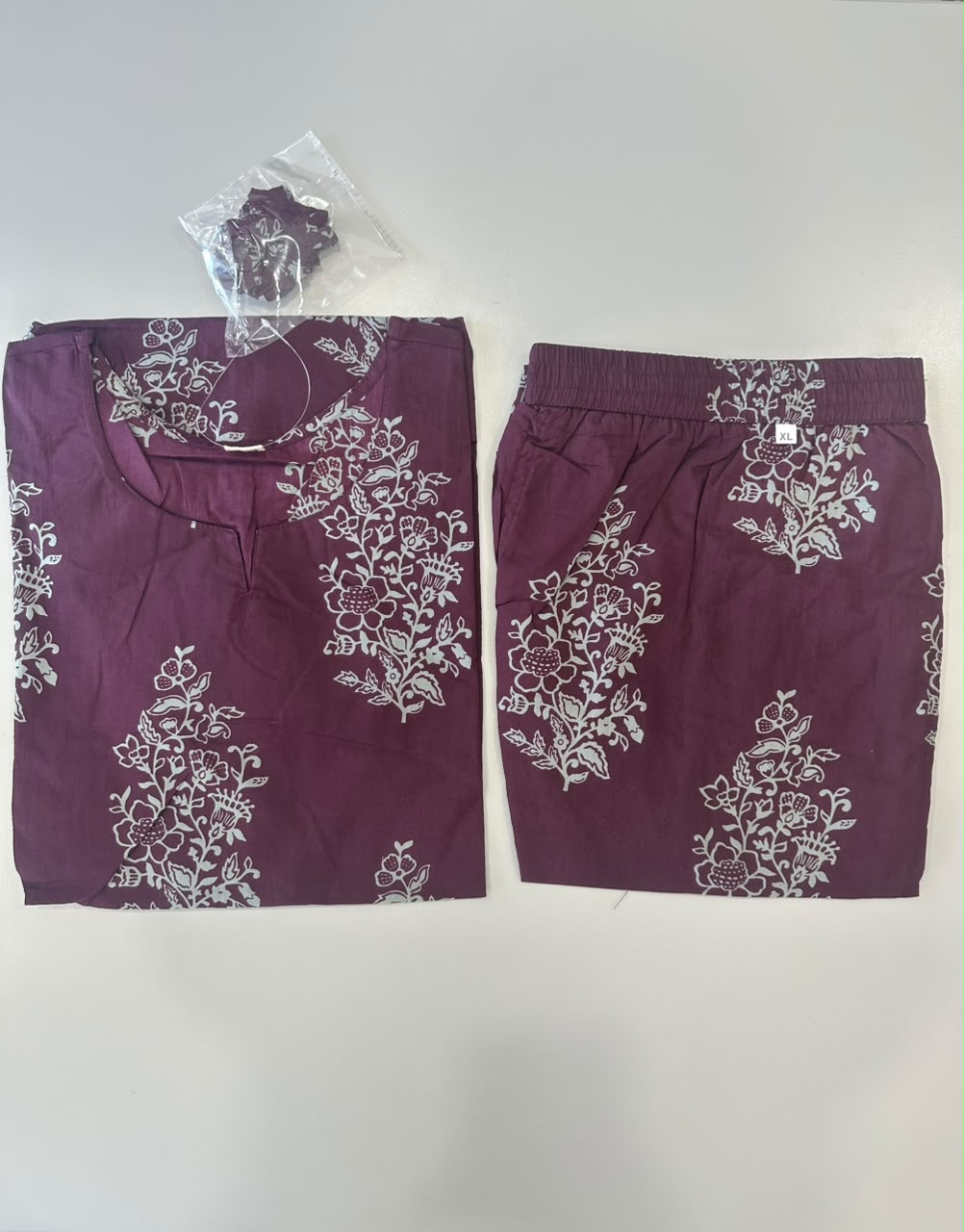 WINE FLORAL PRINT COTTON CO-ORD SET