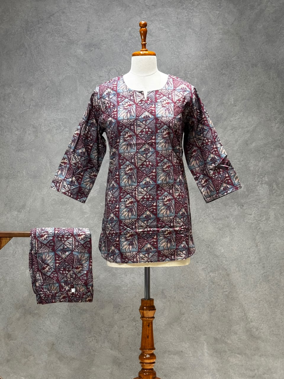 MAROON & BLUE FLORAL PRINT COTTON CO-ORD SET