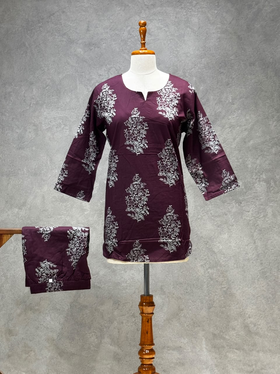 WINE FLORAL PRINT COTTON CO-ORD SET