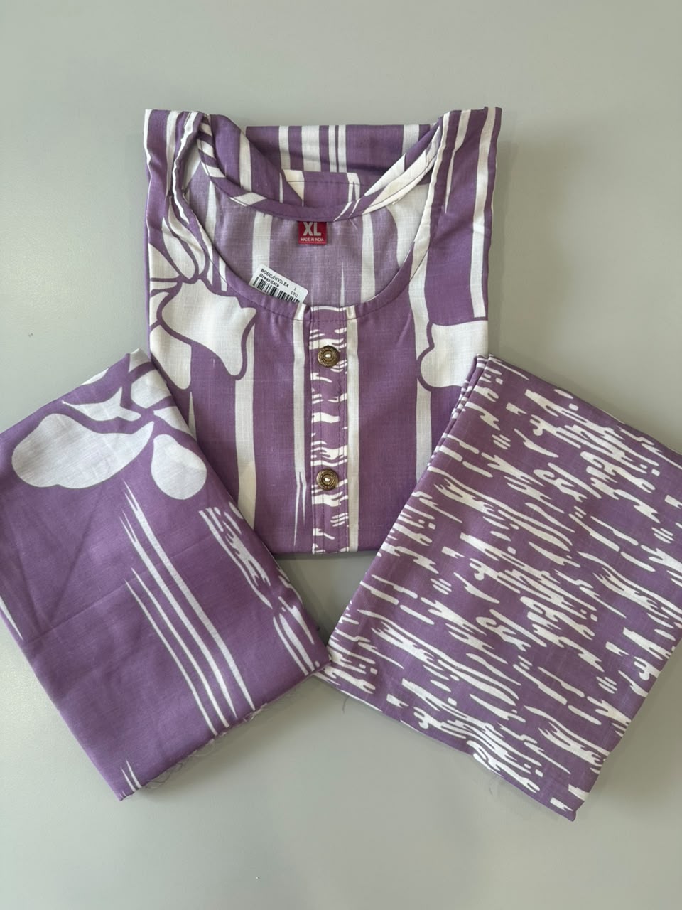 LILAC FLORAL STRIPED PRINTED COTTON-BLEND SALWAR SET