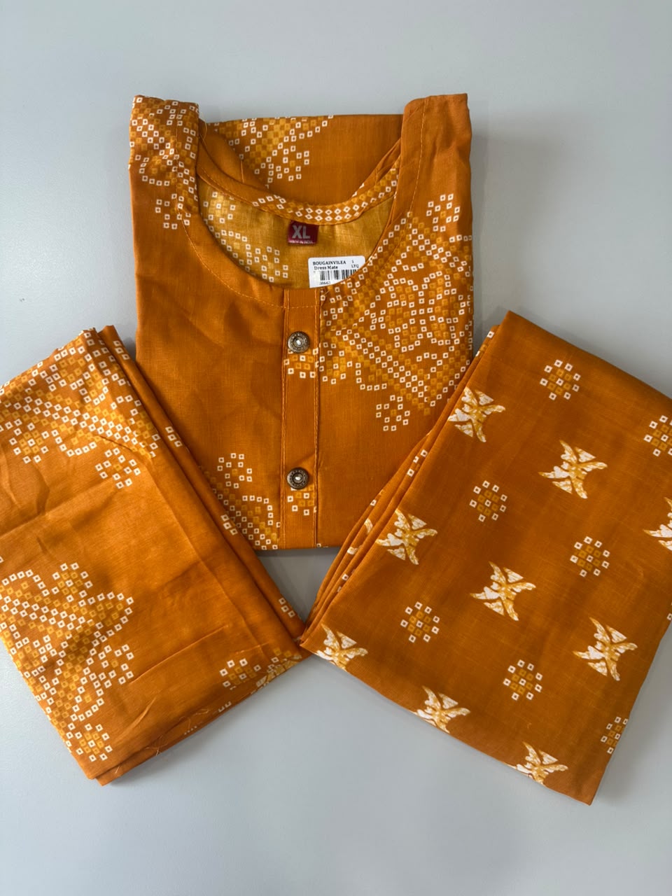 MUSTARD ORANGE BANDHANI PRINTED COTTON-BLEND SALWAR SET