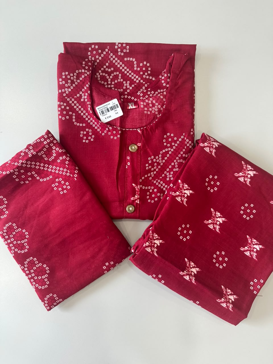 WINE BANDHANI PRINTED COTTON-BLEND SALWAR SET