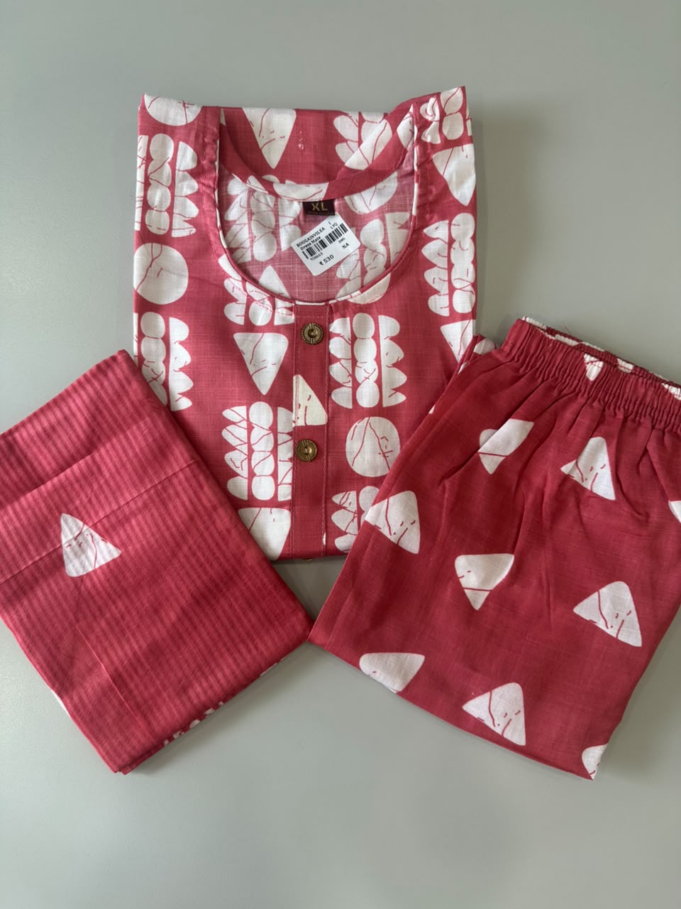 BRICK RED ABSTRACT FLORAL PRINTED COTTON-BLEND SALWAR SET