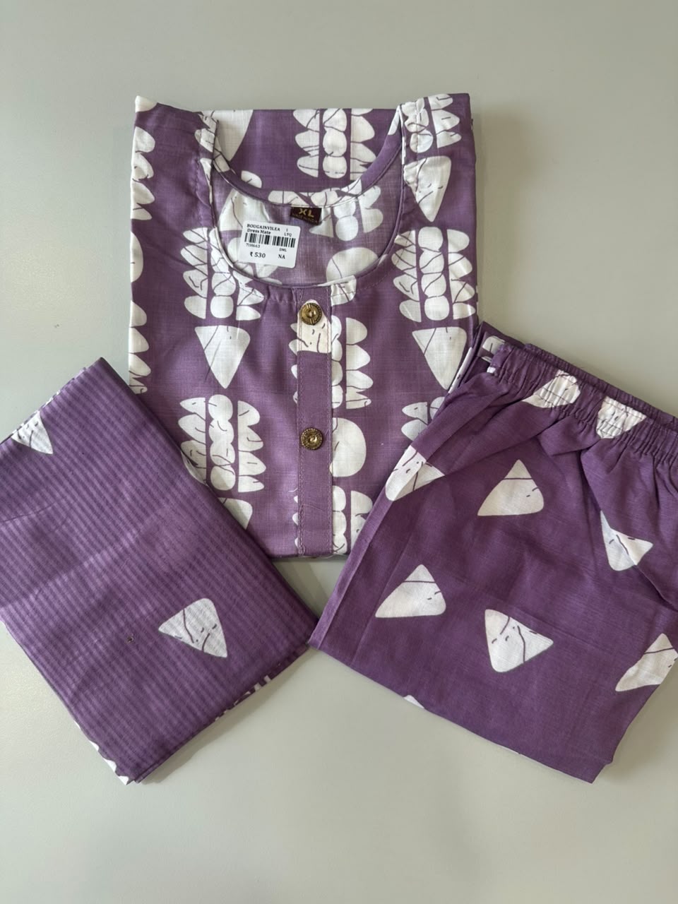 LAVENDER FLORAL & ABSTRACT PRINTED COTTON-BLEND SALWAR SET