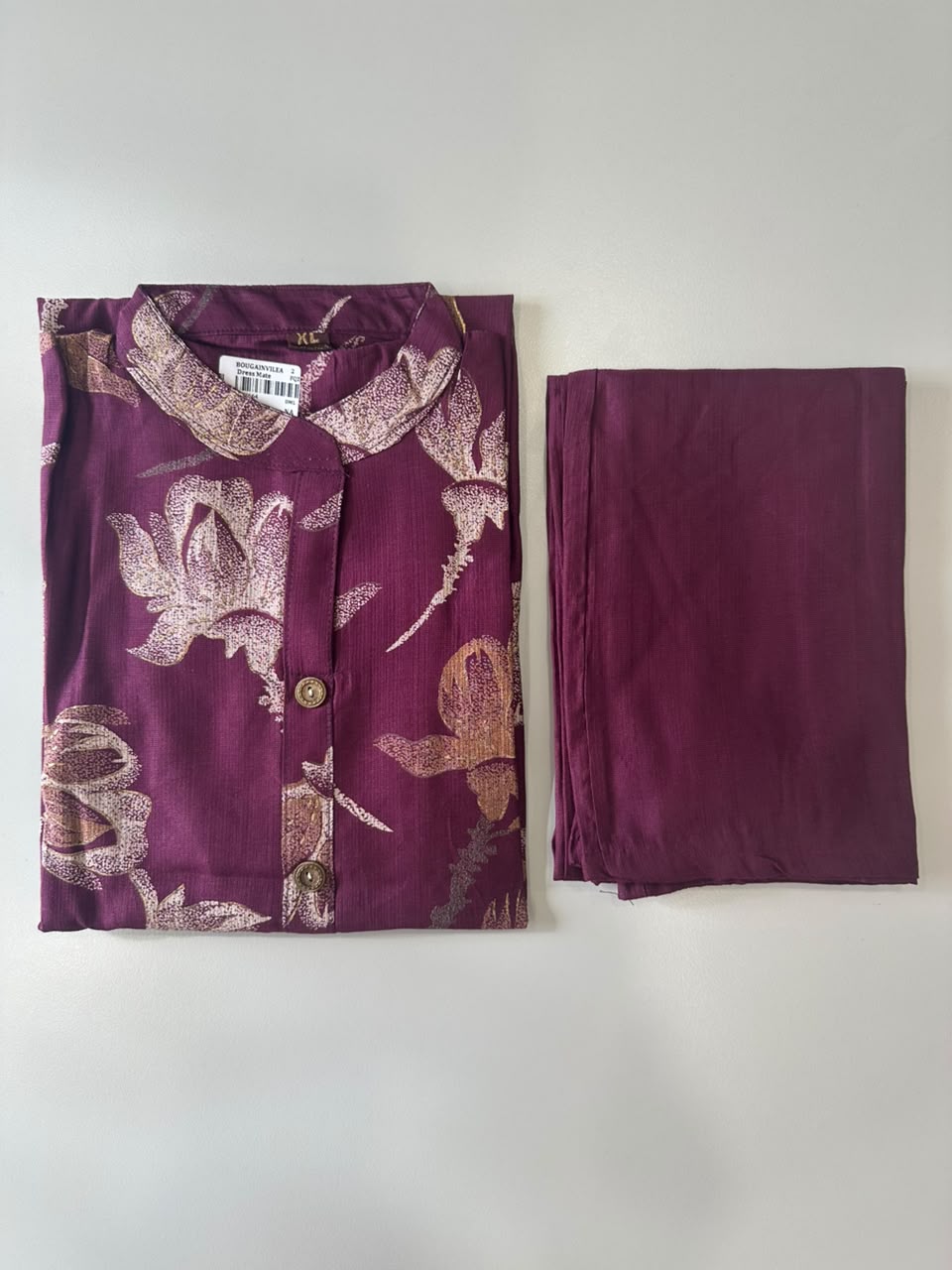 PLUM FLORAL PRINTED VATICAN SILK KURTI SET