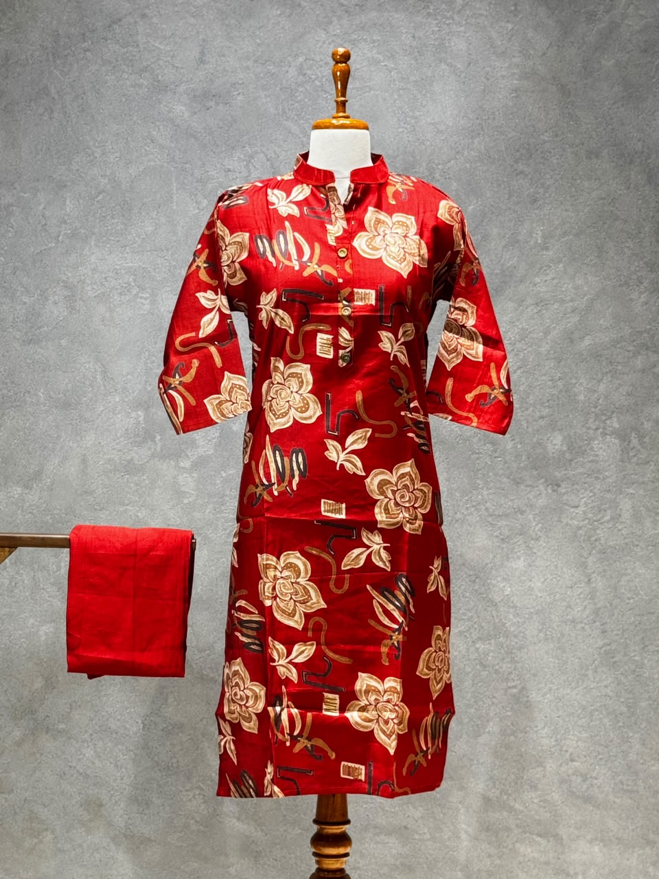 RUST ORANGE FLORAL PRINTED KURTI SET