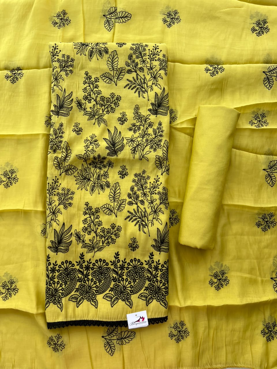 YELLOW FLORAL PRINT SILK SALWAR MATERIAL SET