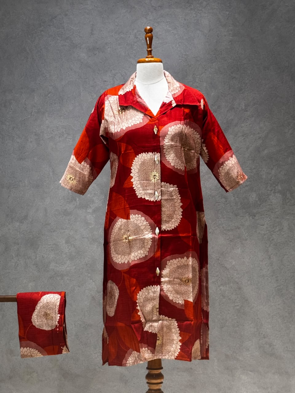 RUST BLOOM PRINTED LONG KURTI