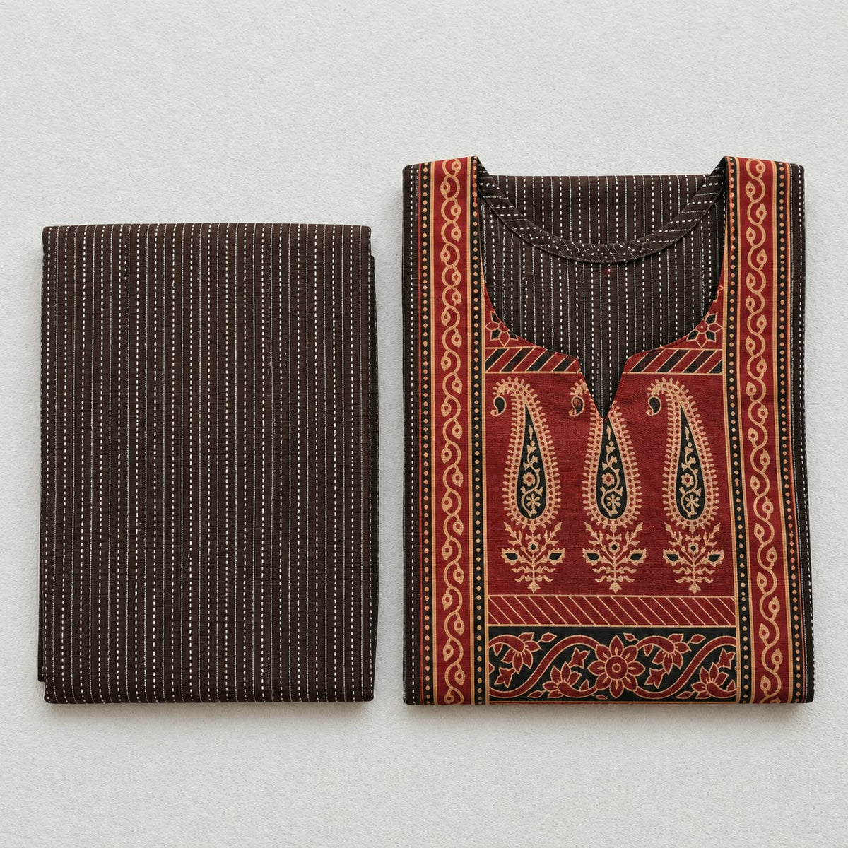 KANTHA KURTHI SET (BROWN REED)