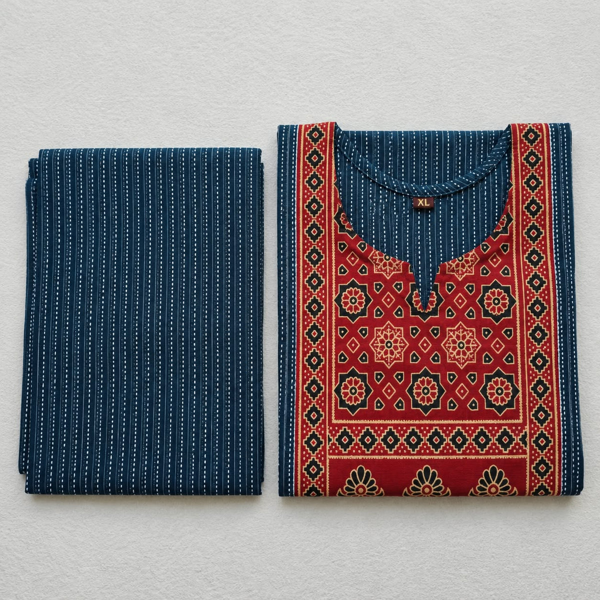 KANTHA KURTHI SET (BLUE FLORAL)