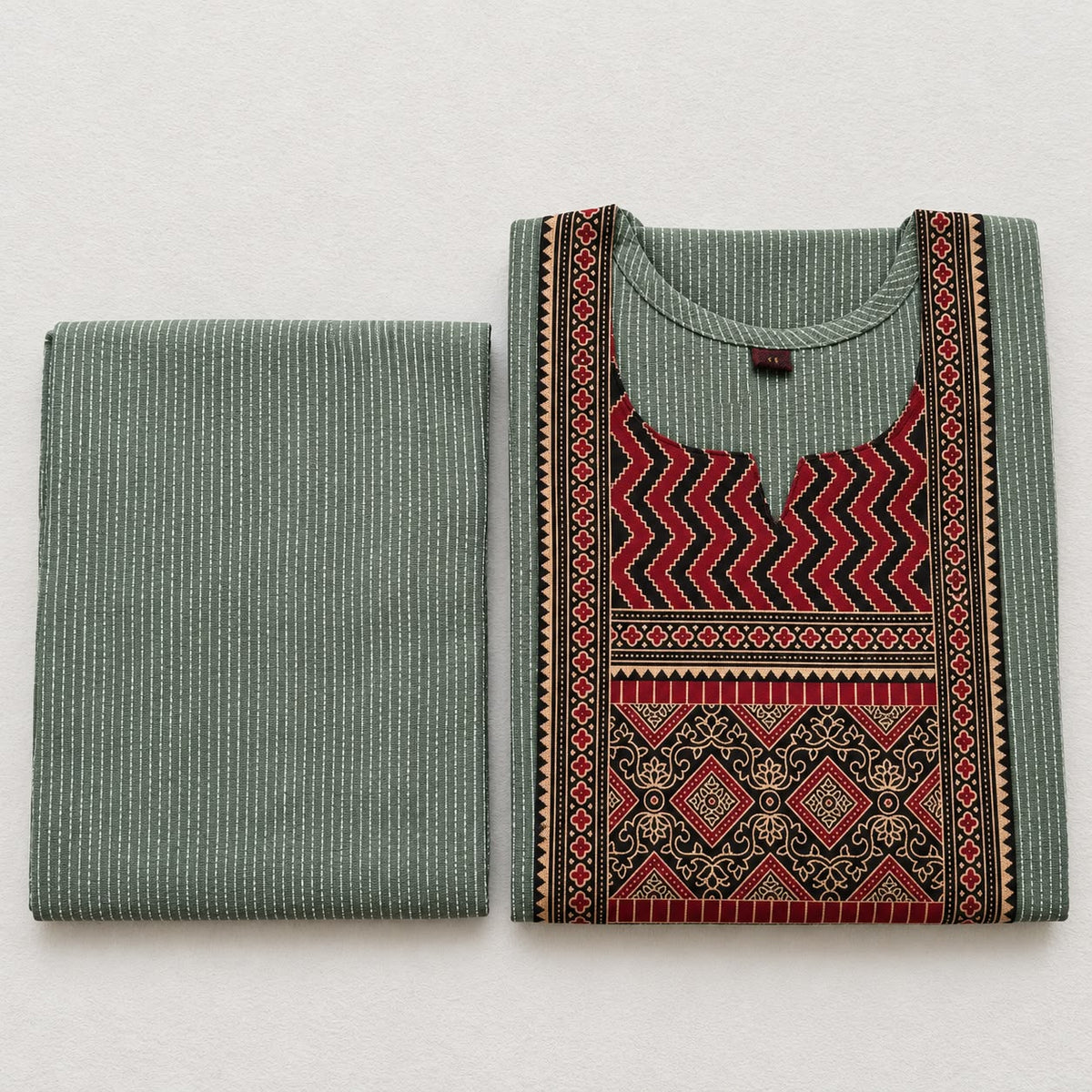 KANTHA KURTHI SET (MINT GEOMETRIC)