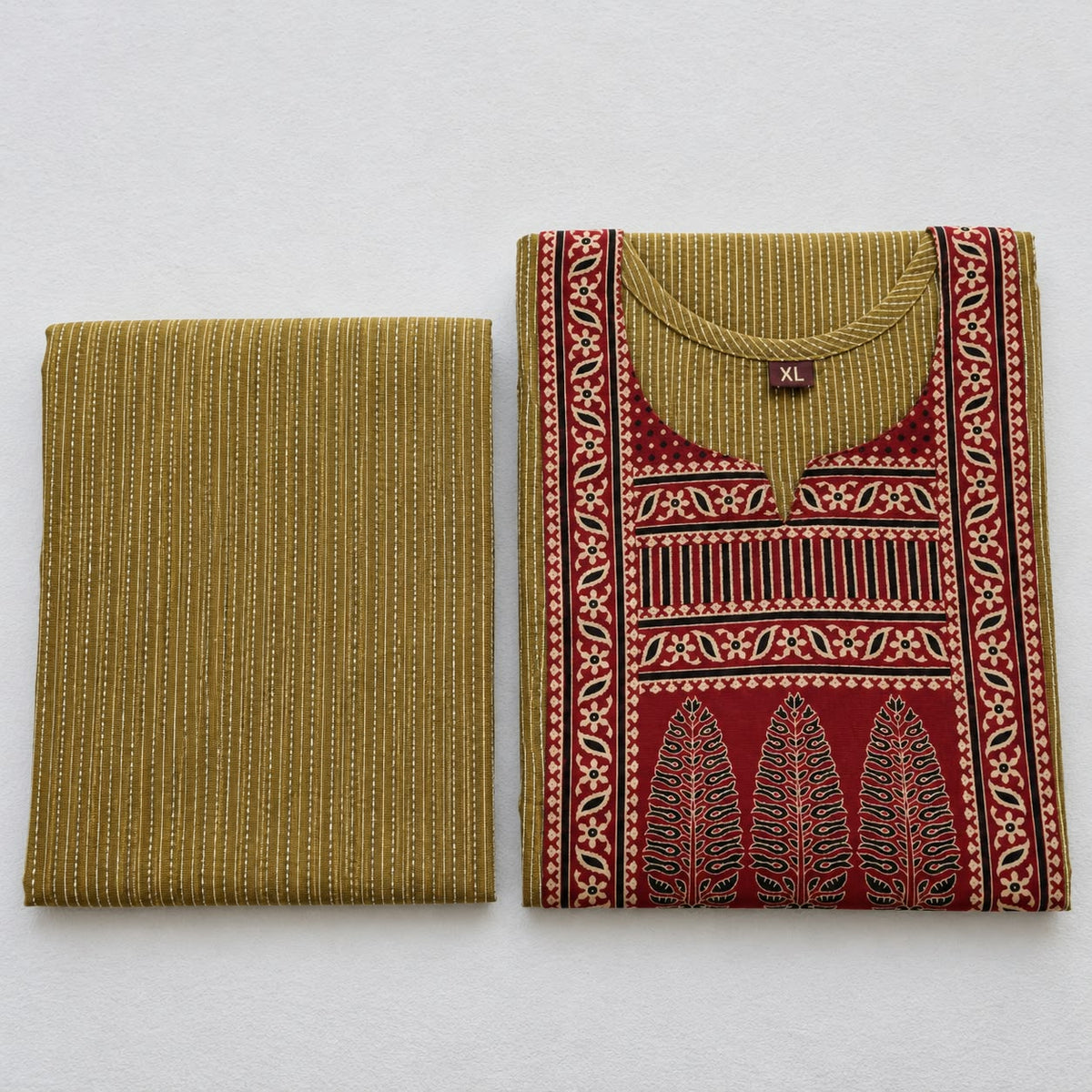 KANTHA KURTHI SET (MUSTARD LEAF)