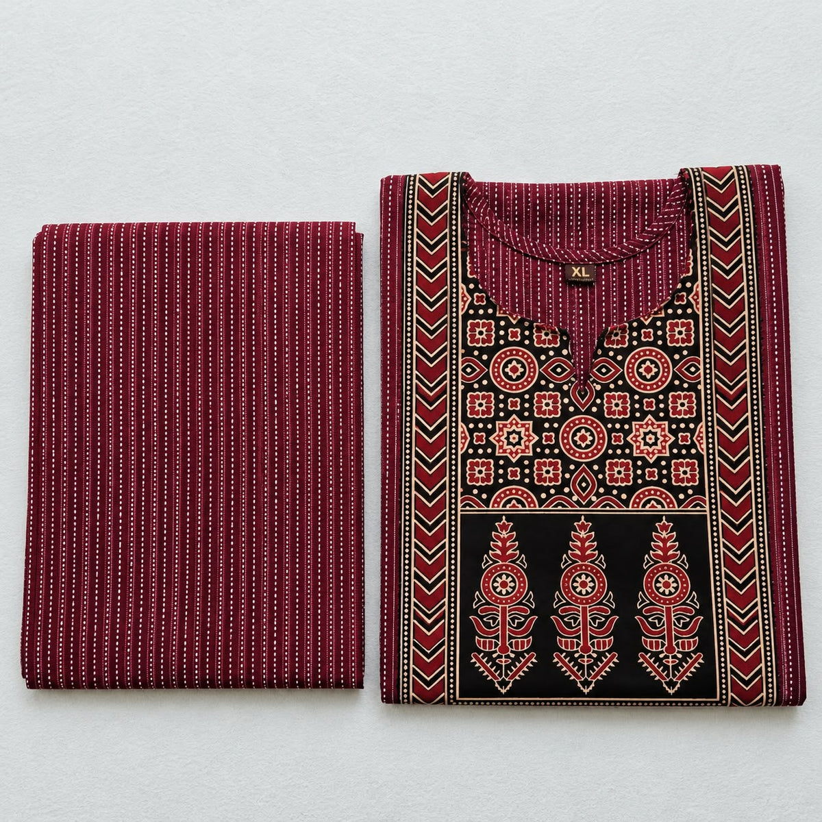 KANTHA KURTHI SET (DARK MAROON KANTHA)