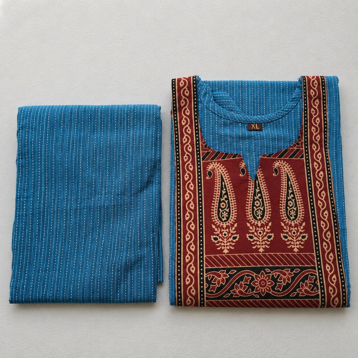 KANTHA KURTHI SET (SKY BLUE REED)