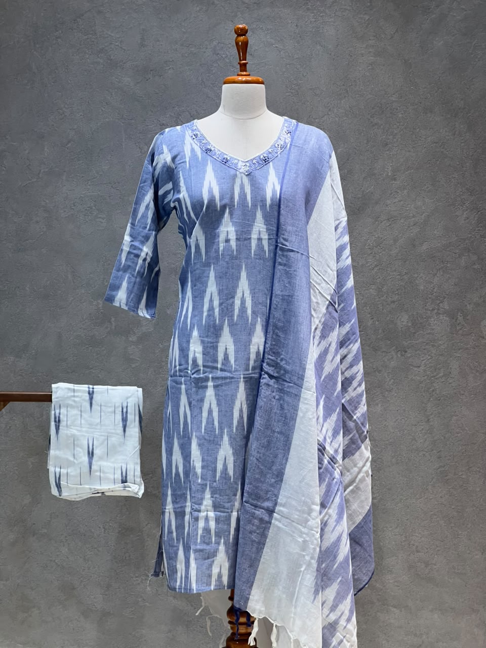 DENIM IKAT HANDLOOM COTTON SUIT SET