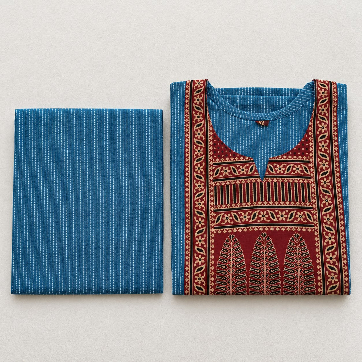 KANTHA KURTHI SET (SKY BLUE LEAF)
