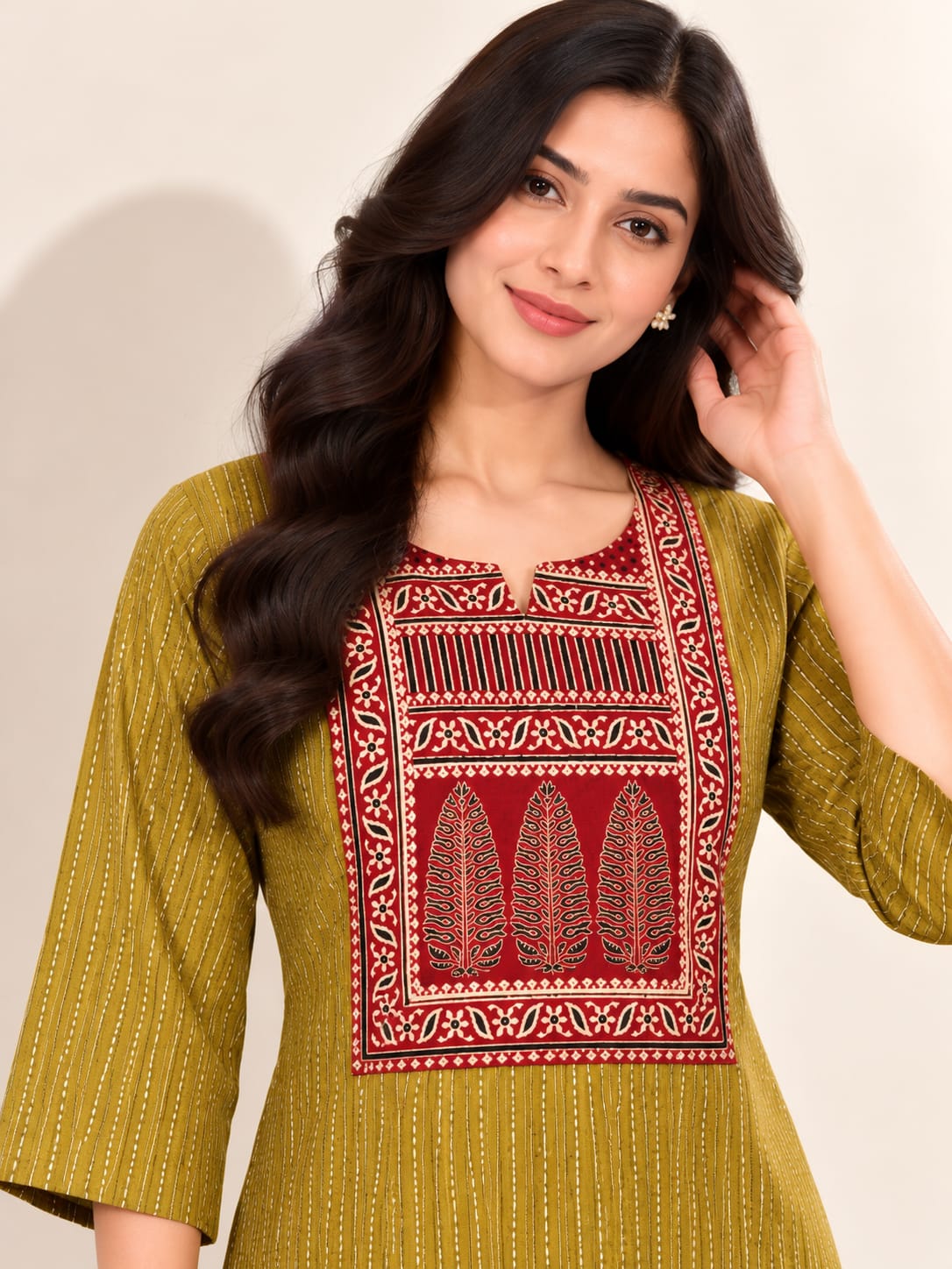 KANTHA KURTHI SET (MUSTARD LEAF)
