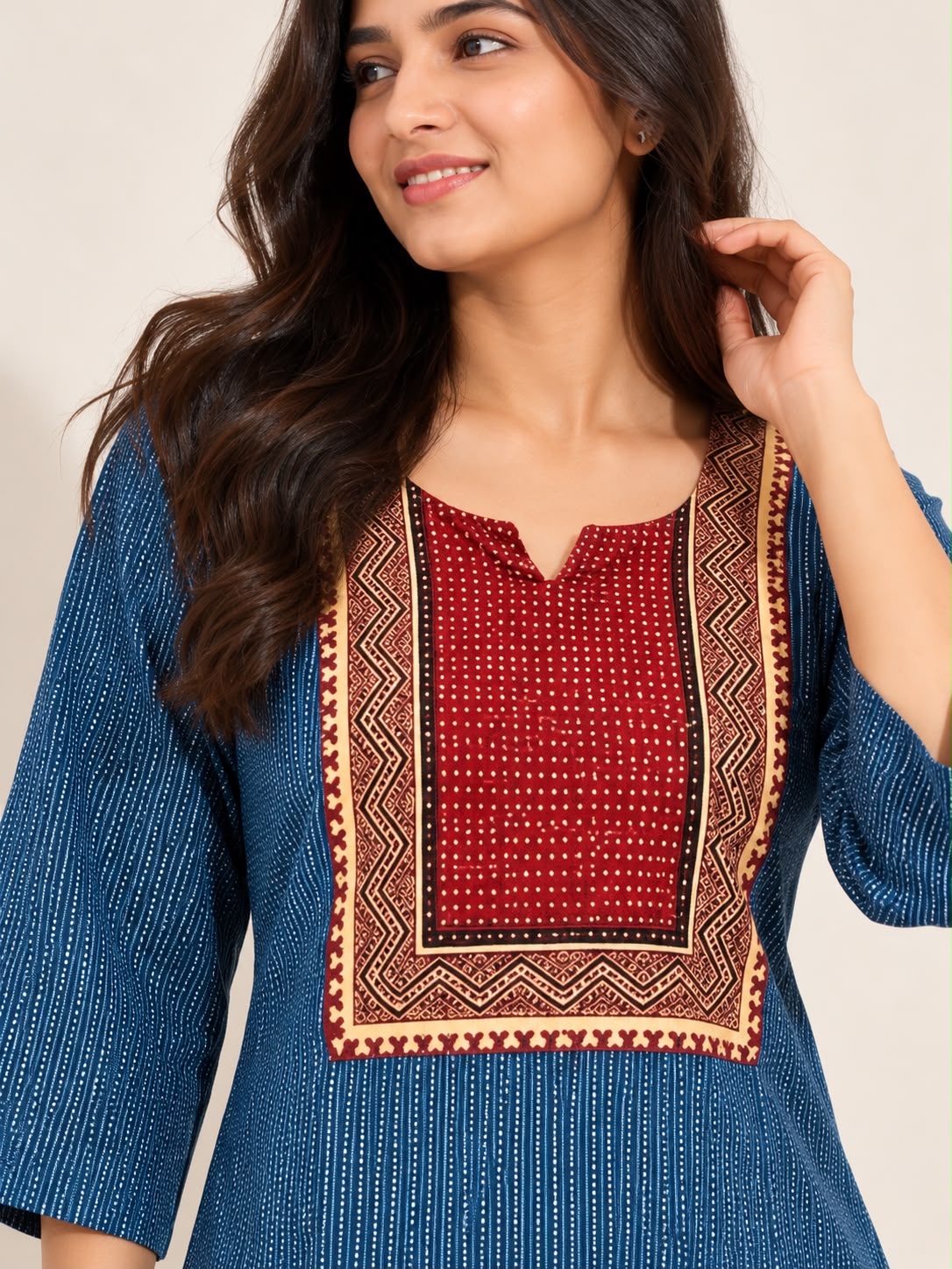 KANTHA KURTHI SET (BLUE DOT)