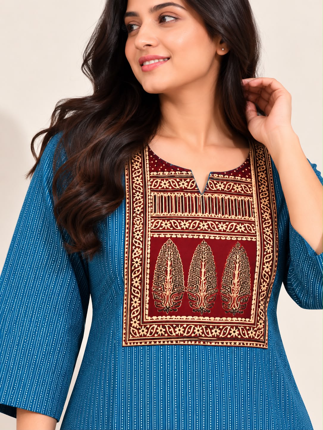 KANTHA KURTHI SET (SKY BLUE LEAF)
