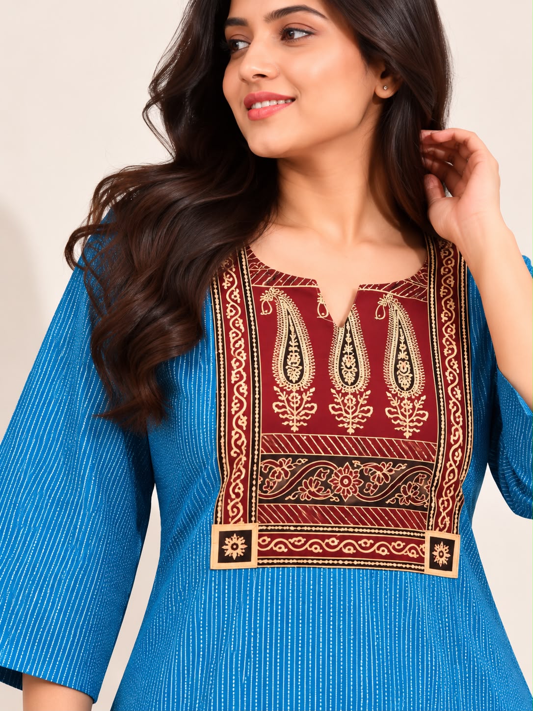 KANTHA KURTHI SET (SKY BLUE REED)
