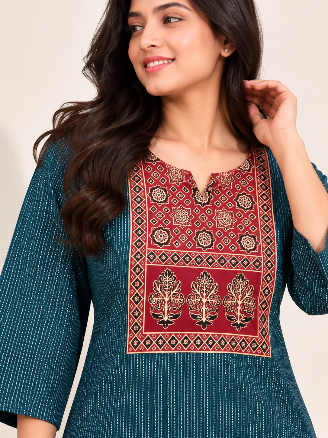 KANTHA KURTHI SET (GREEN FLORAL)