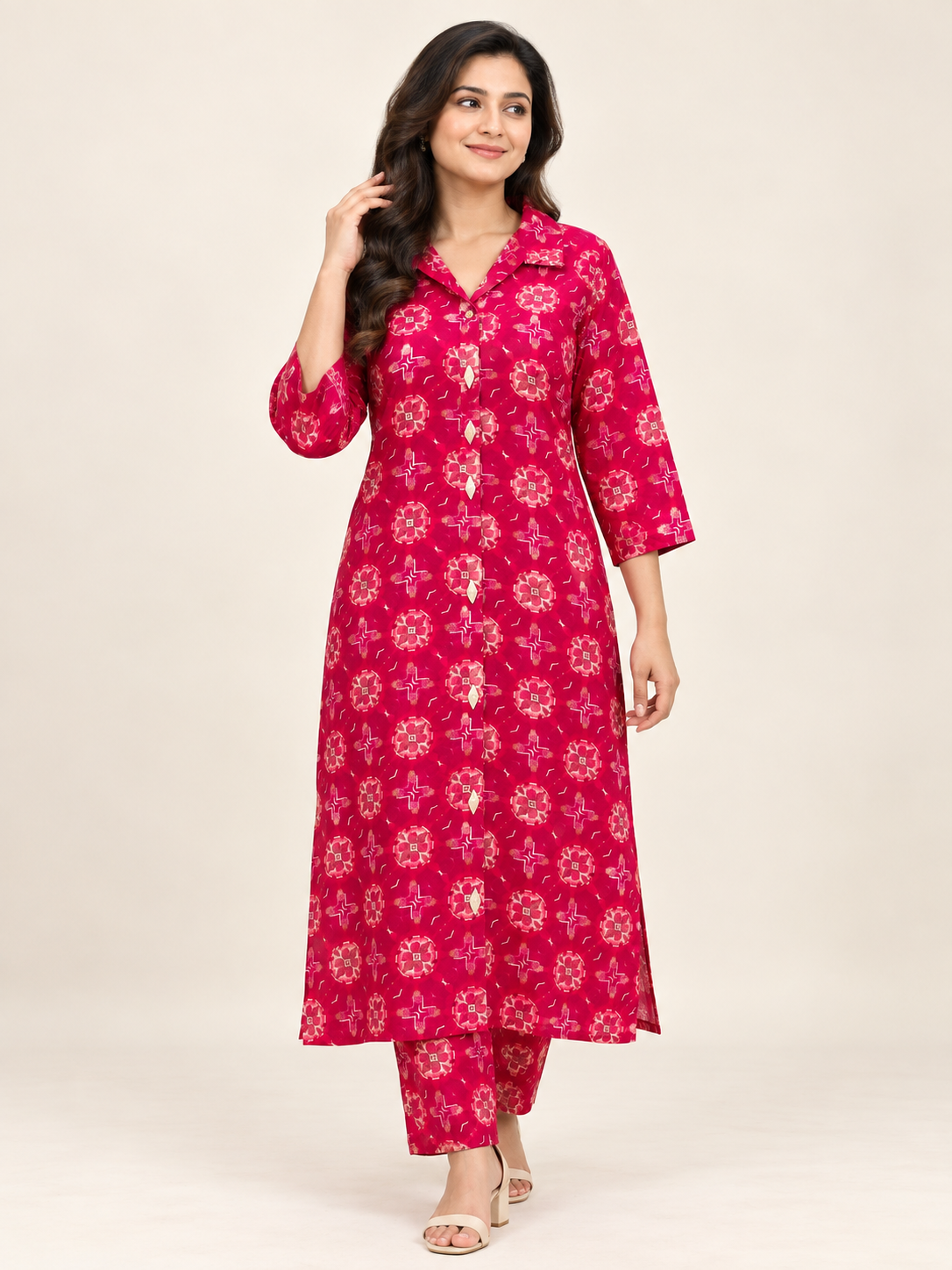 RASPBERRY BLOOM PRINTED LONG KURTI