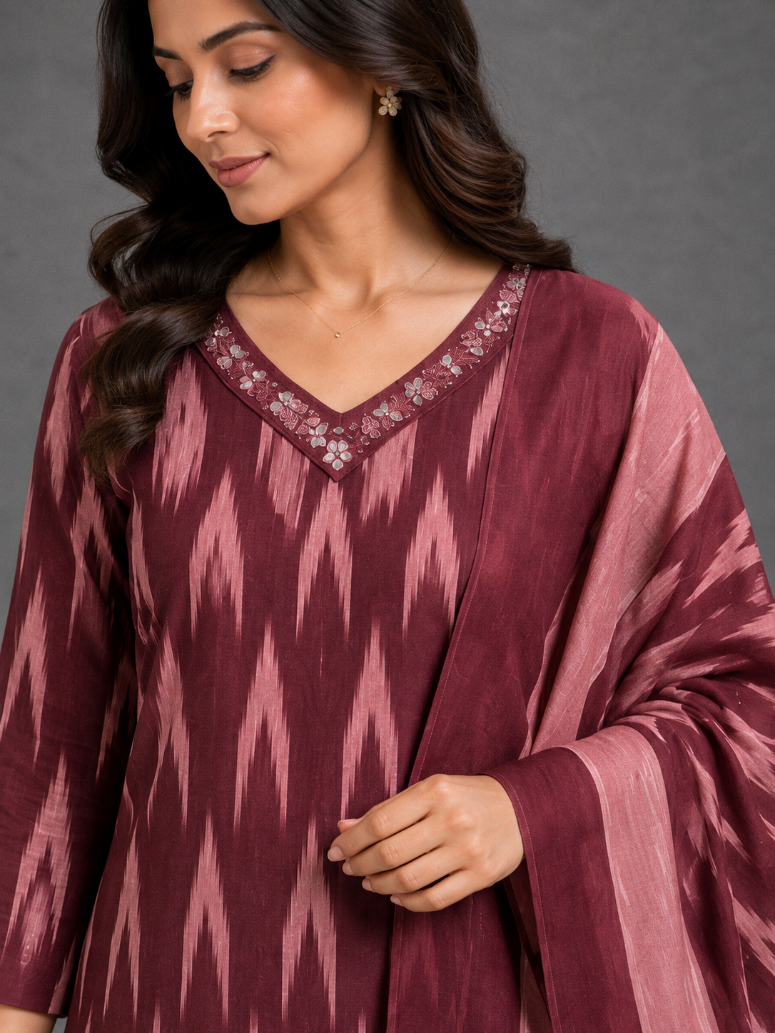 MAROON IKAT HANDLOOM COTTON SUIT SET