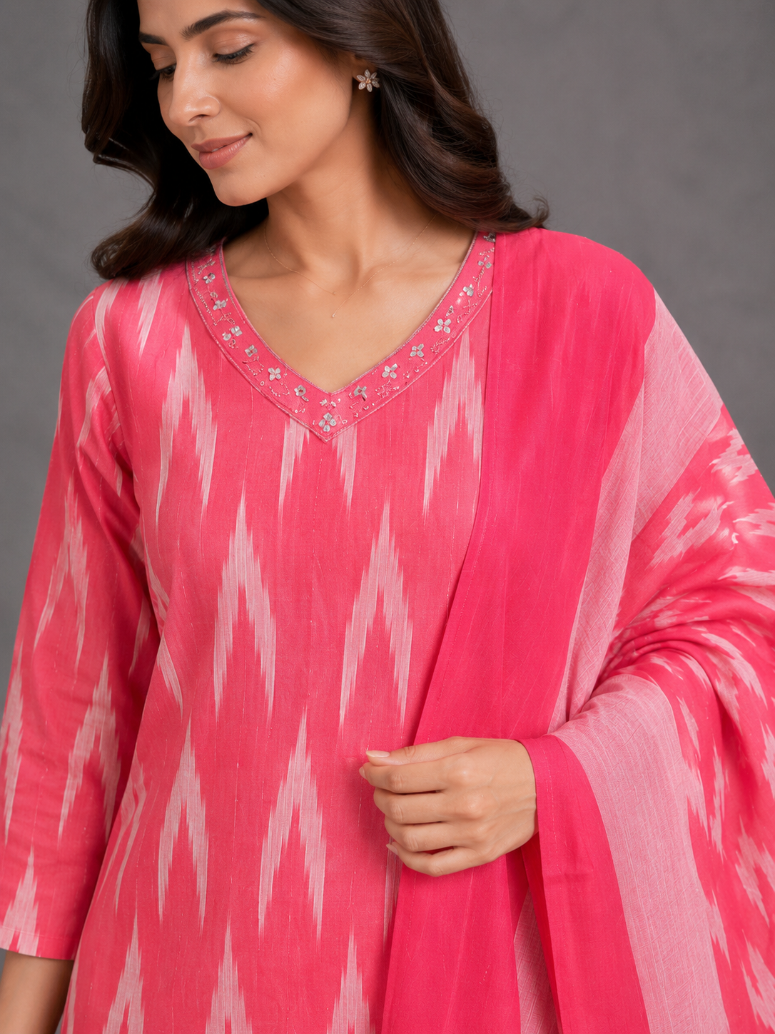 RED IKAT HANDLOOM COTTON SUIT SET