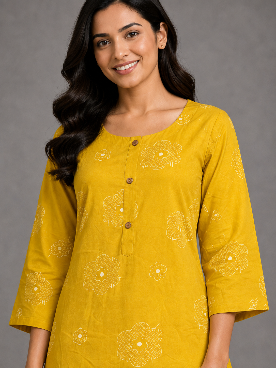CASUAL WEAR FLORAL PRINT - MUSTARD