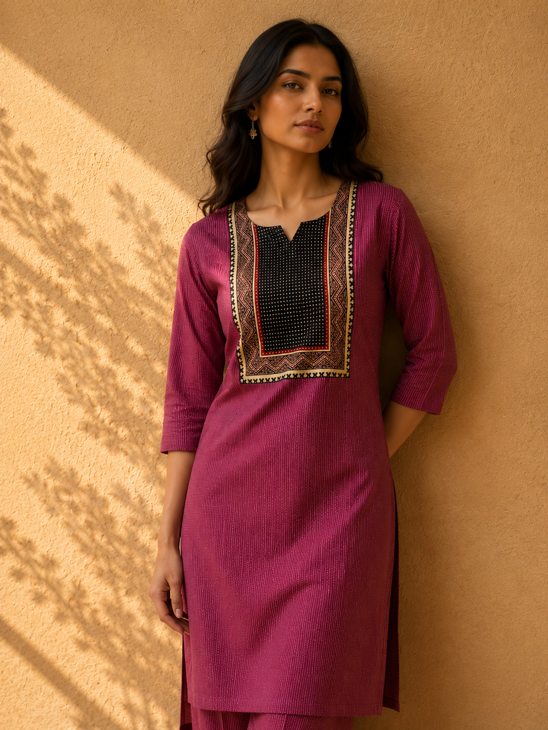 KANTHA KURTHI SET (PINK DOTS)