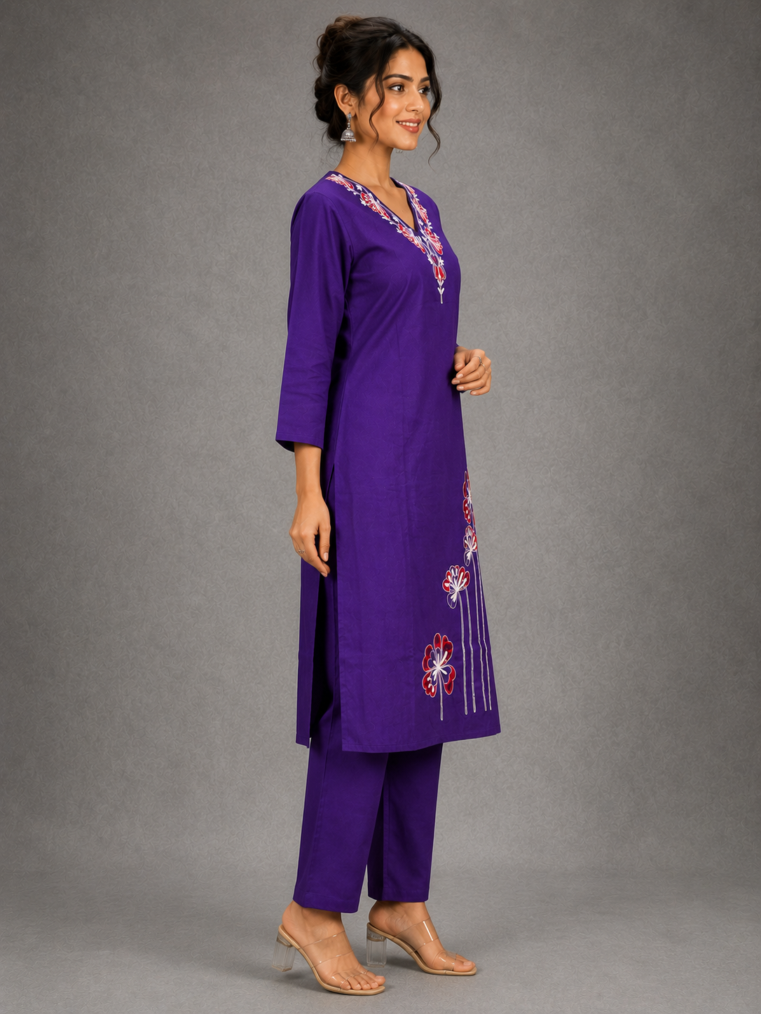 DHABU COTTON KURTHI SET (PURPLE)