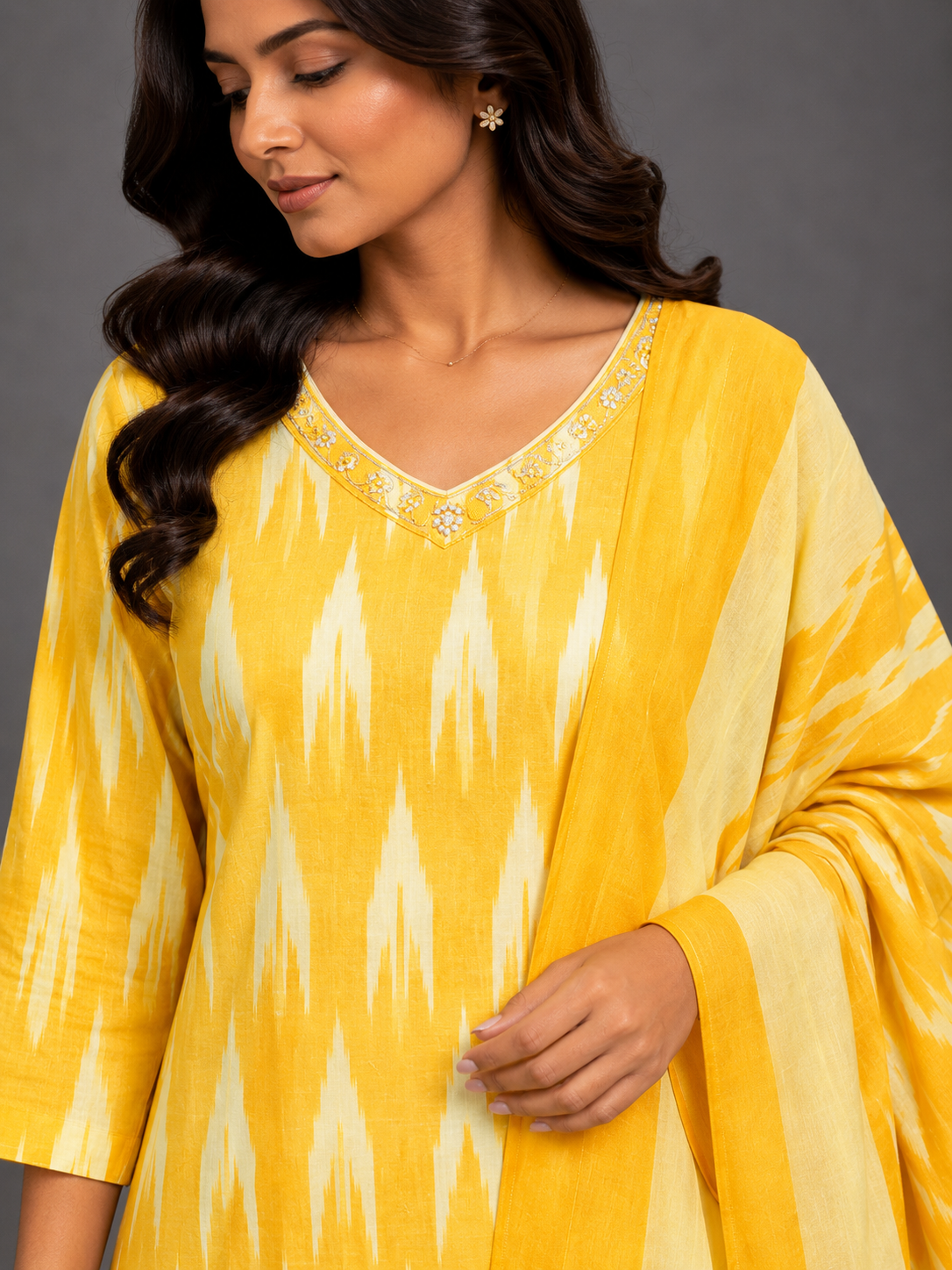 YELLOW IKAT HANDLOOM COTTON SUIT SET