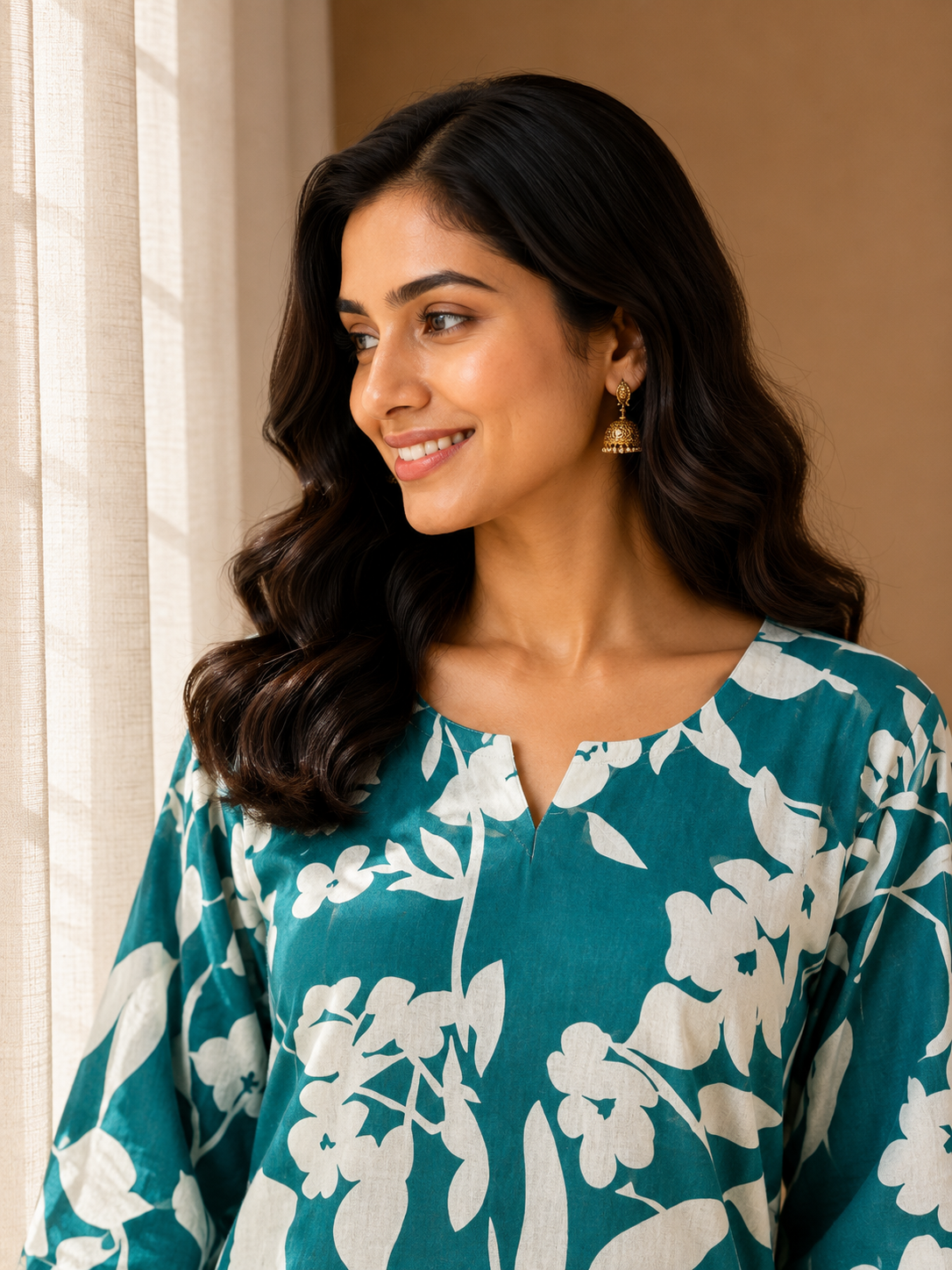 JADE GREEN COTTON FLORAL PRINT CASUAL WEAR