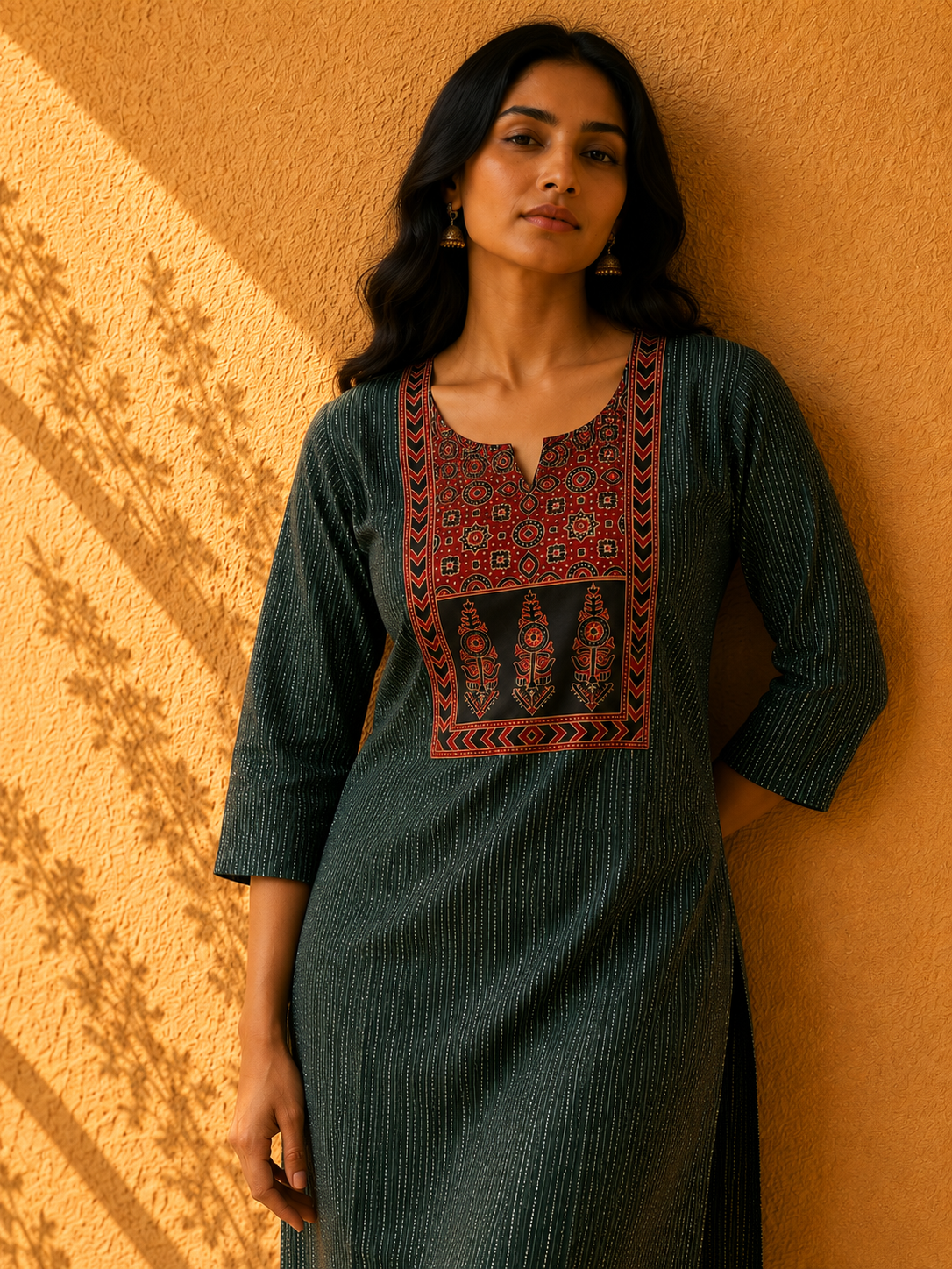 KANTHA KURTHI SET (GREEN KANTHA)