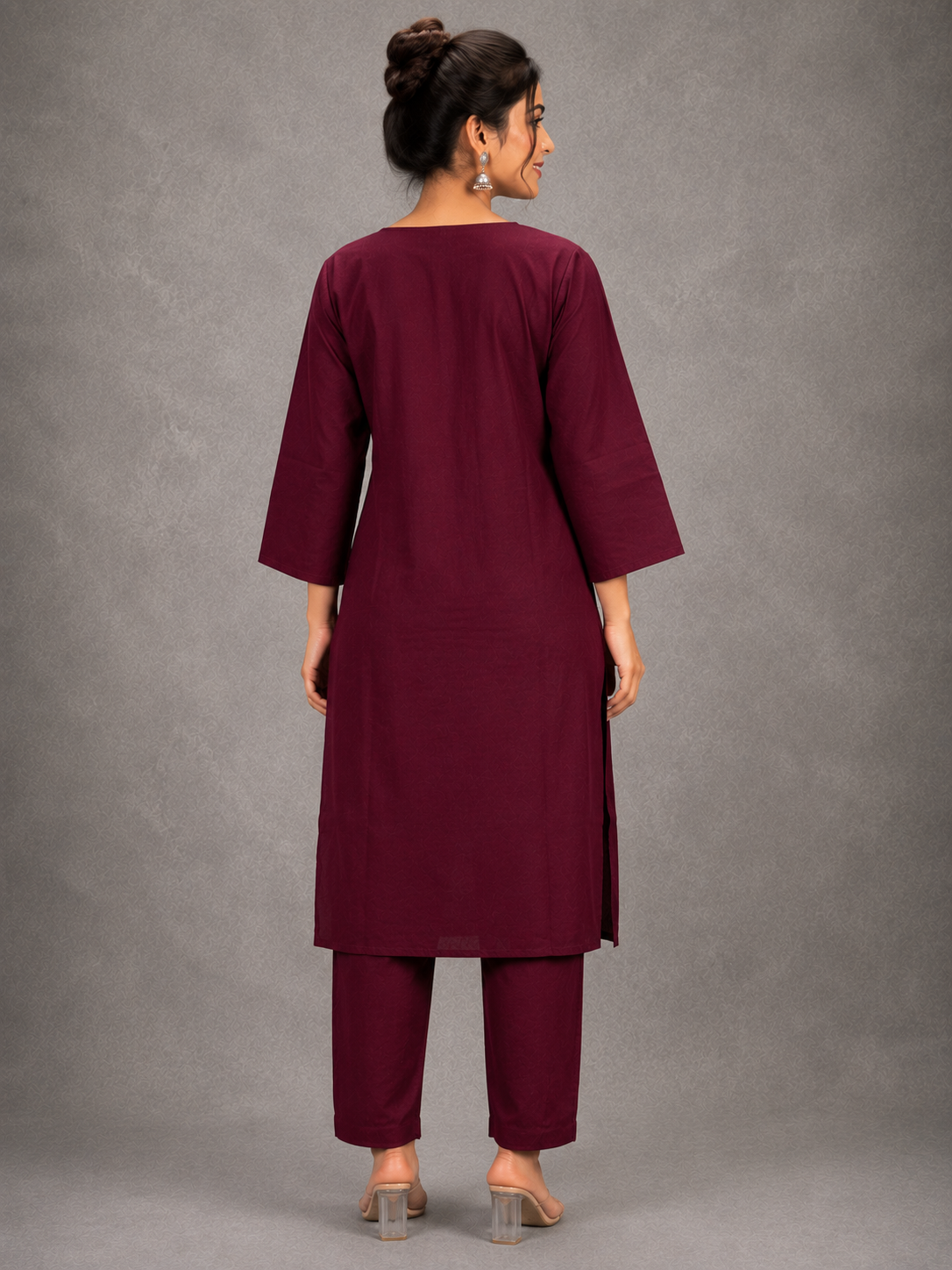 DHABU COTTON KURTHI SET (DEEP WINE)
