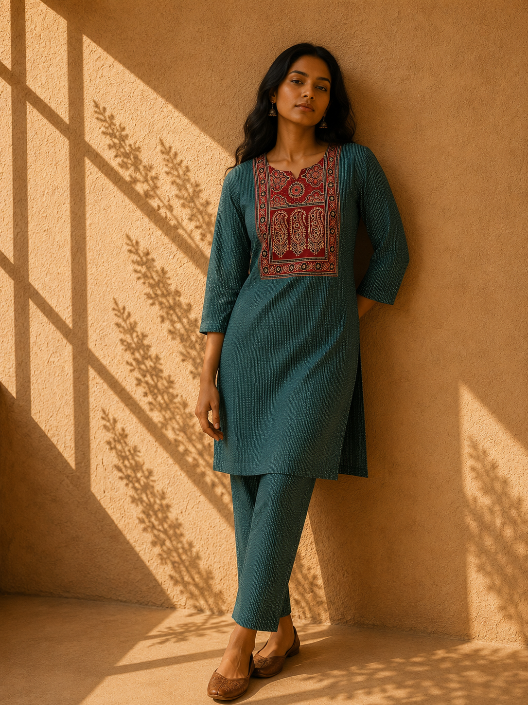 KANTHA KURTHI SET (GREEN MANGO)