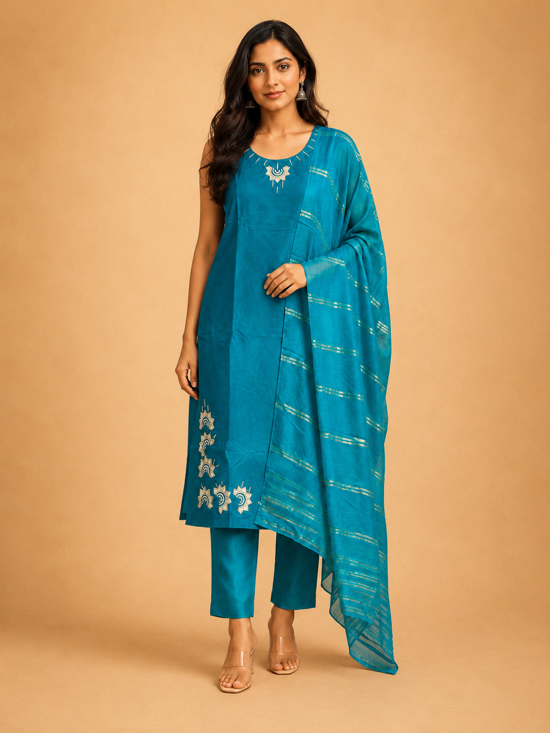VATICAN SILK SALWAR SET (TEAL BLUE)